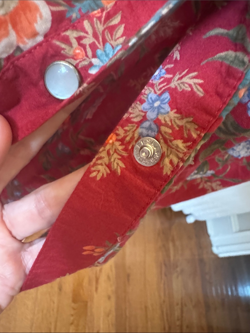Vintage Lauren Ralph Lauren Indian cotton Floral Midi Snap-Front Skirt - Picture 6 of 8